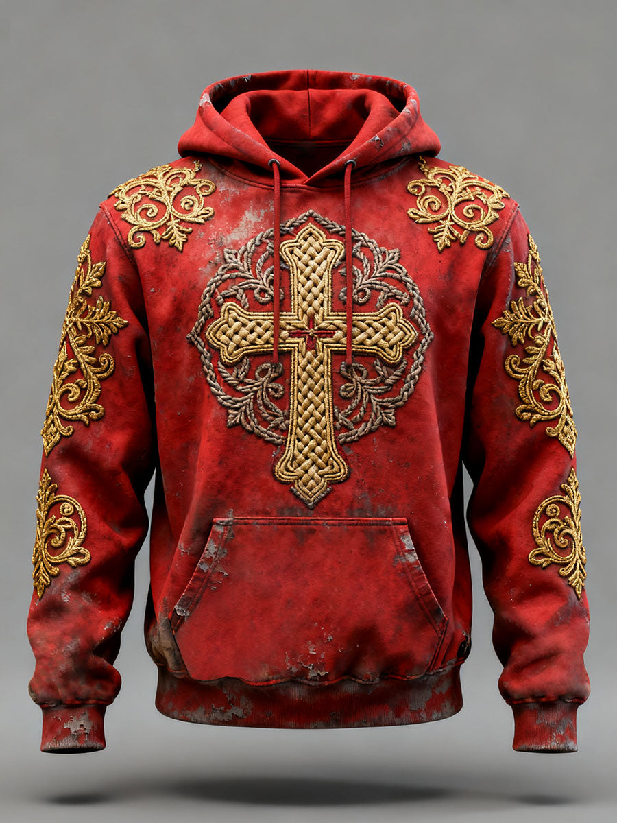 Men's Cross Print Casual Hoodie
