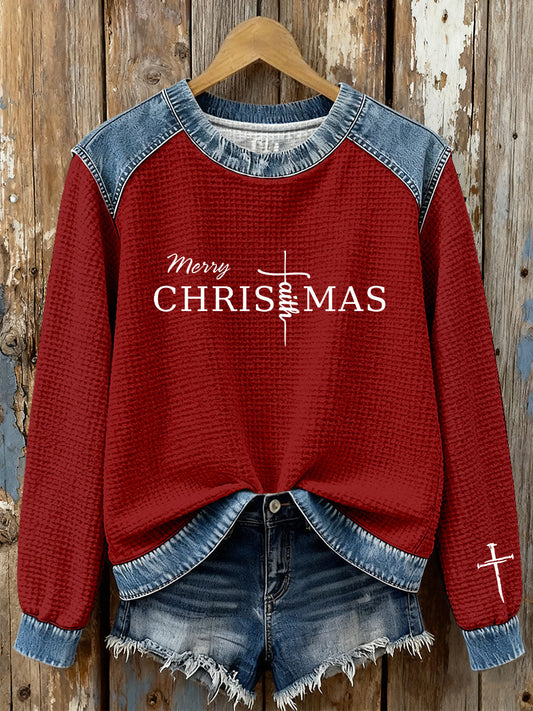 Women's Christmas Cross Print Casual Top