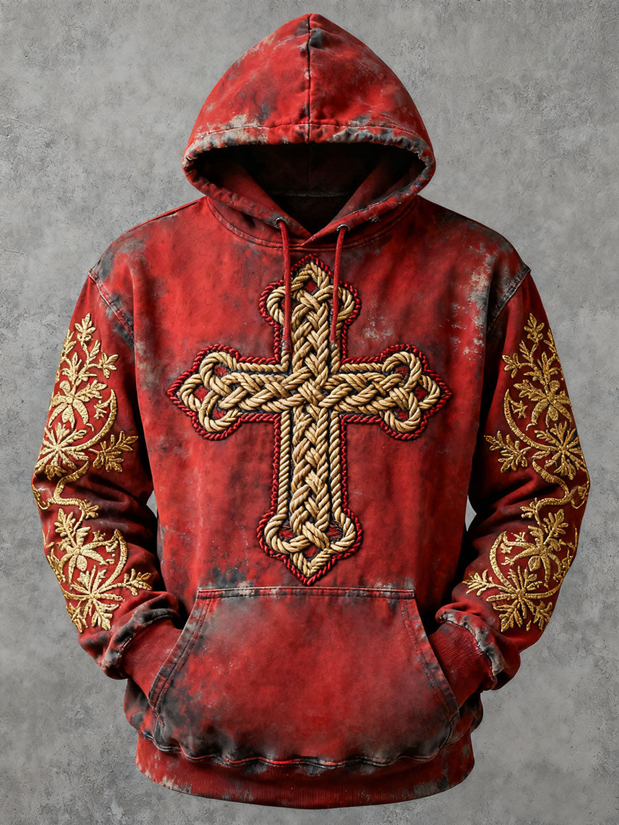 Men's Cross Print Casual Hoodie