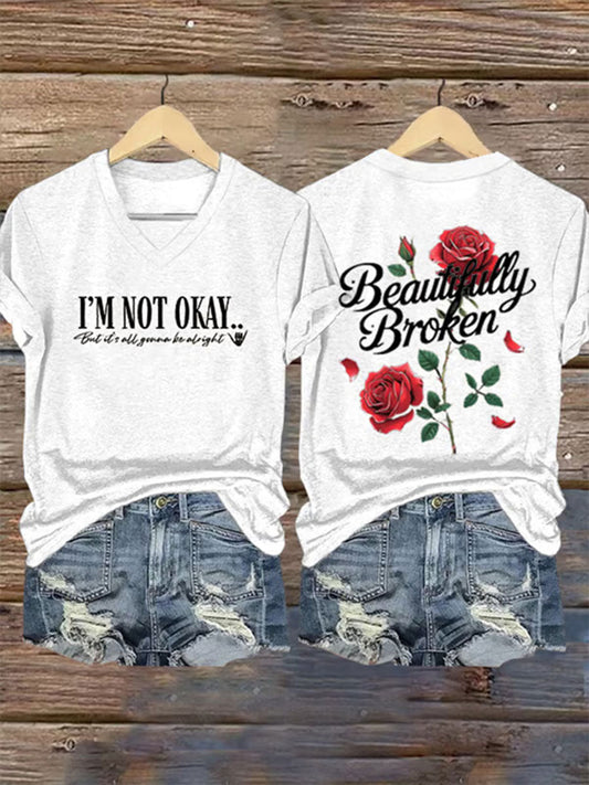 Women's I'm Not Ok But Its All Gonna Be Alright Printed Casual T-shirt