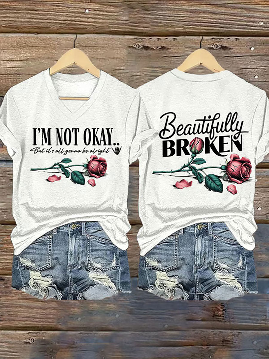 Women's I'm Not Ok But Its All Gonna Be Alright Printed Casual T-shirt