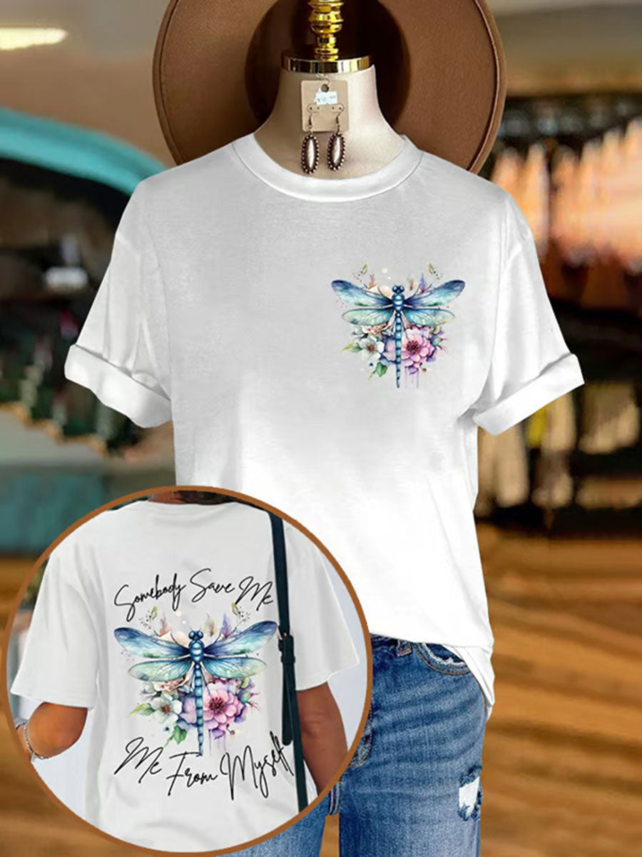 Women's Country Music Somebody Save Me,Me From Myself Print Crew Neck T-Shirt