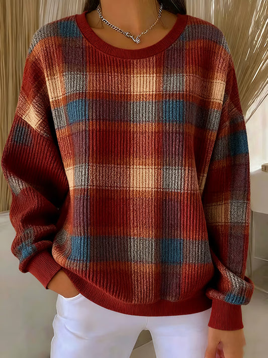 Women's Autumn Thanksgiving Ribbed Round-Neck Sweatshirt