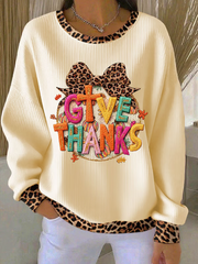 Women's Thanksgiving Print Knitted Crew Neck Long Sleeve Top