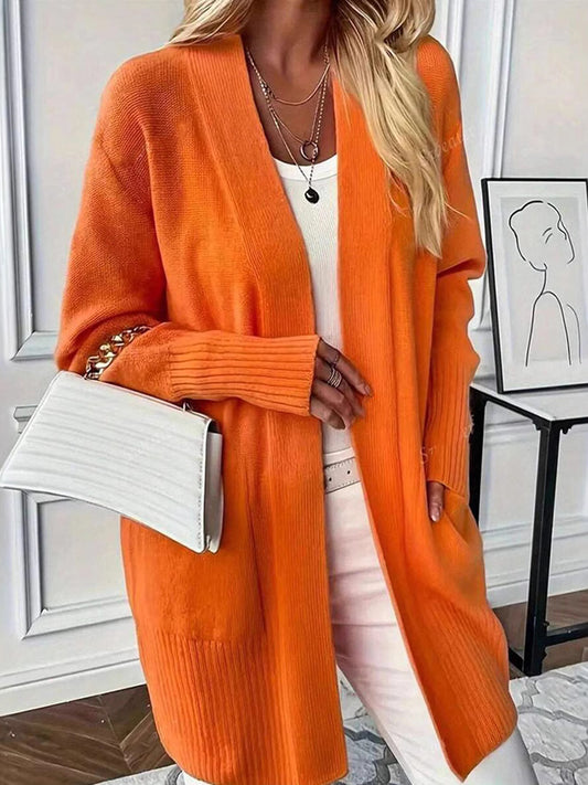Women's Pure Color Casual Mid-Length Knitted Cardigan