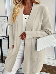 Women's Pure Color Casual Mid-Length Knitted Cardigan