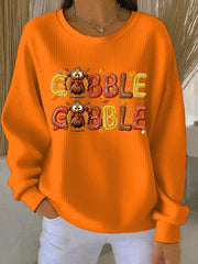 Women's Gobble Gobble Turkey Thanksgiving Print Casual Sweatshirt