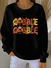 Women's Gobble Gobble Turkey Thanksgiving Print Casual Sweatshirt