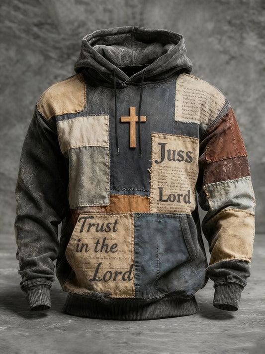 Men's Retro Faith Cross Print Hoodie