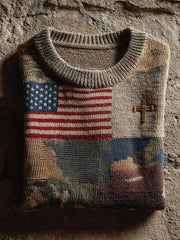 Men's  Faith Cross America Flag  Printed Sweater