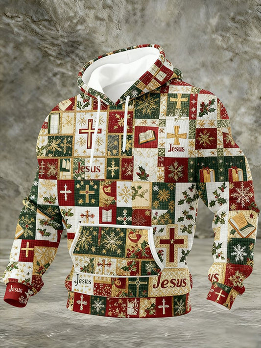 Men's Christmas Cross Print Casual Hoodie