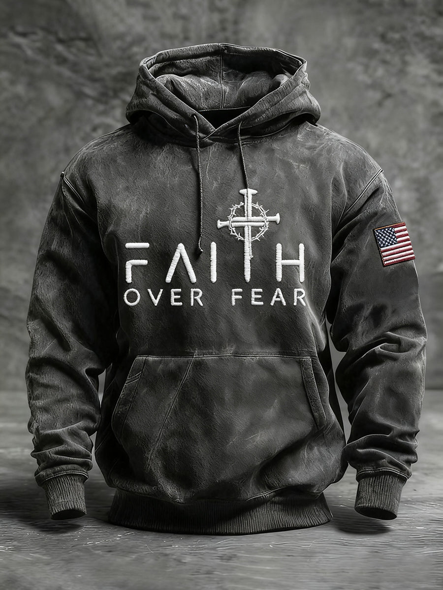 Men's Faith Over Fear Faith Cross Hoodie with Pockets