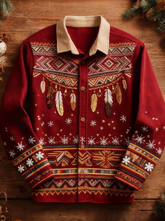 Men's Vintage Western Christmas Printed Shirt