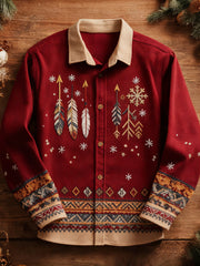 Men's Vintage Western Christmas Printed Shirt