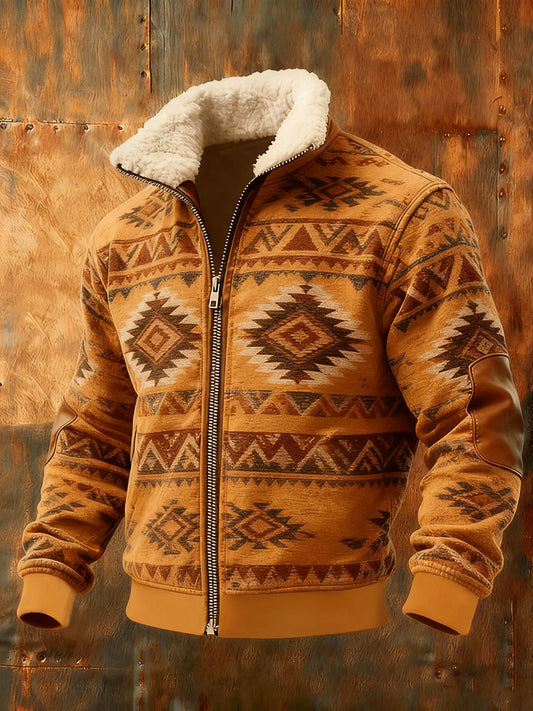 Men's Retro Western Fur Collar Zip-Up Jacket