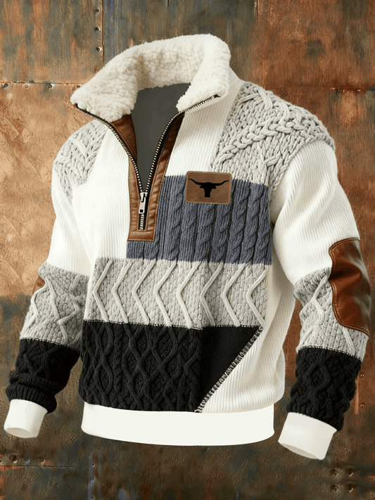 Men's Retro Western Plush Stand Collar Shirt