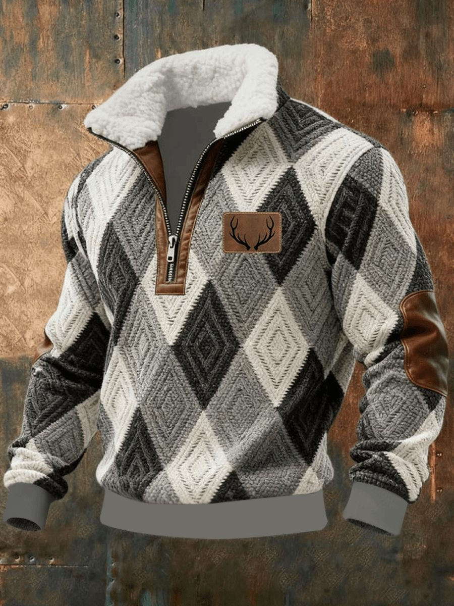 Men's Retro Western Plush Stand Collar Shirt