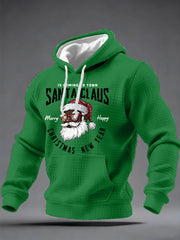 Men's Christmas Black Santa Claus Print Casual Checkered Hoodie