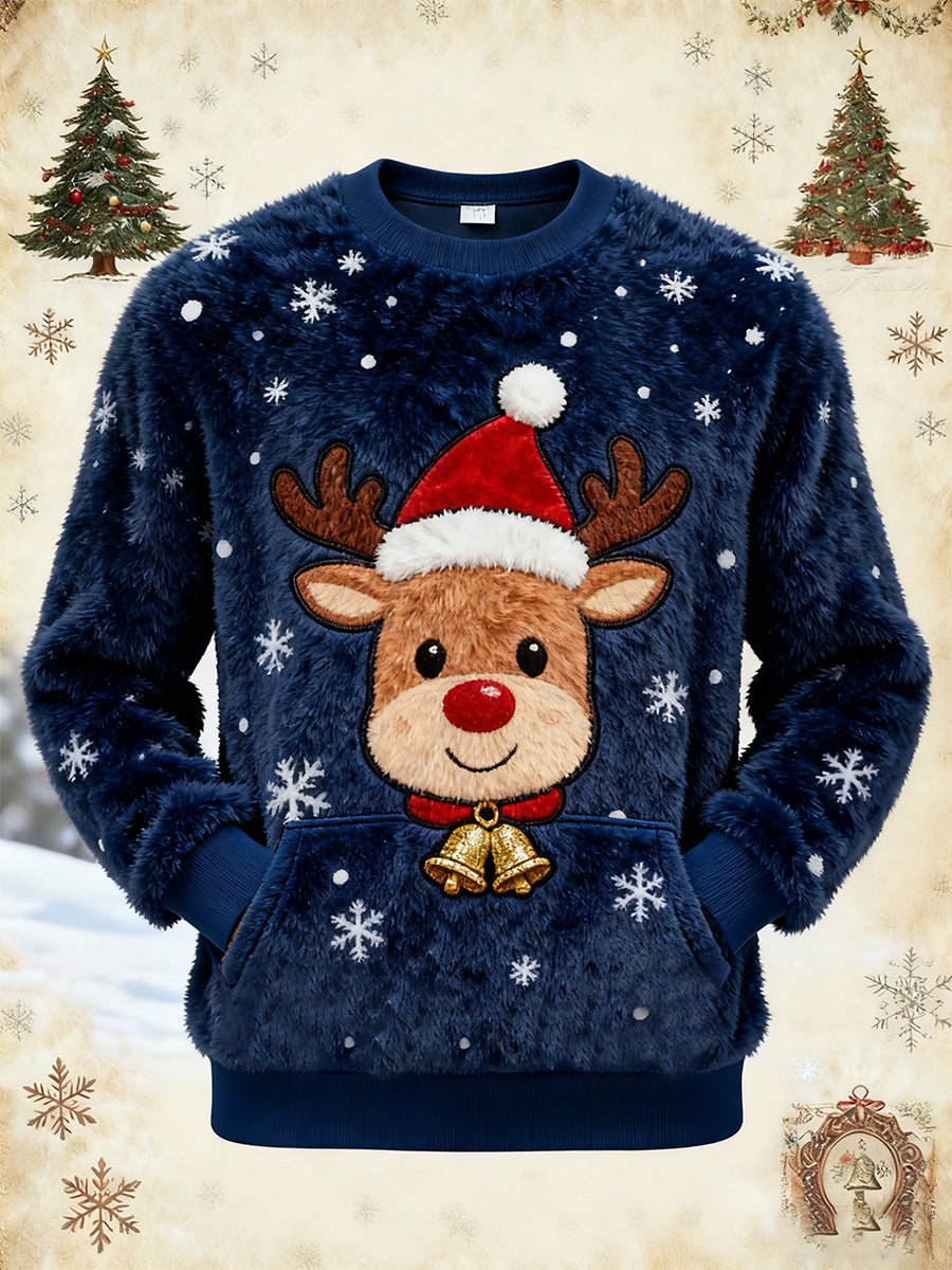 Men's Christmas Cute Reindeer Art Flannel Sweatshirt