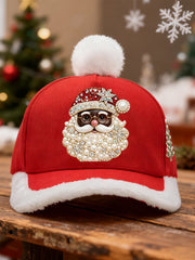 Unisex Christmas Black Santa Claus Print Hat
