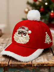 Unisex Christmas Black Santa Claus Print Hat