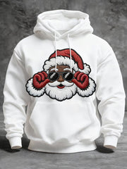 Men's Christmas Black Santa Claus Print Casual Hoodie