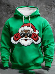 Men's Christmas Black Santa Claus Print Casual Hoodie