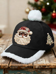 Unisex Christmas Black Santa Claus Print Hat