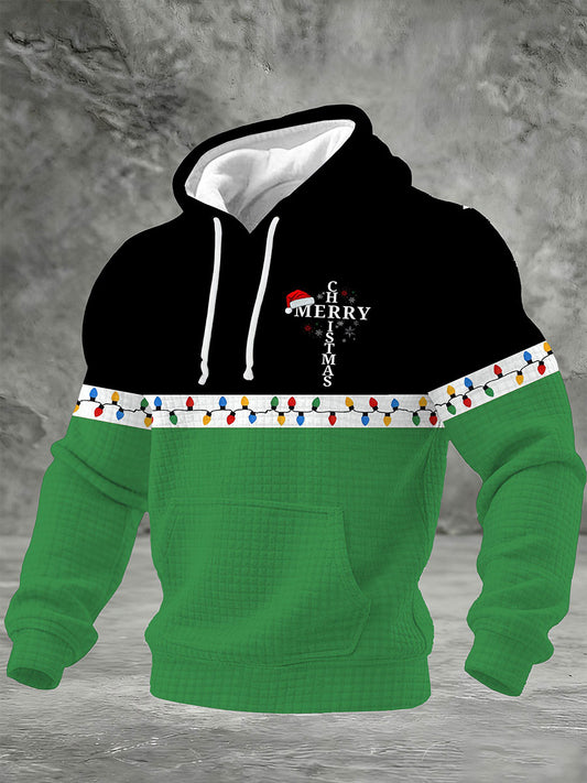 Men's Merry Christmas Checkered Cotton Hoodie