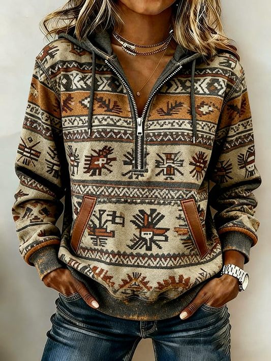 Women's Vintage Western Printed Casual Hoodie