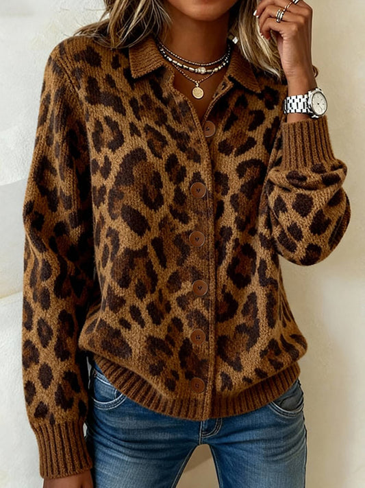 Women's Vintage Leopard Pattern Cozy Knit Cardigan