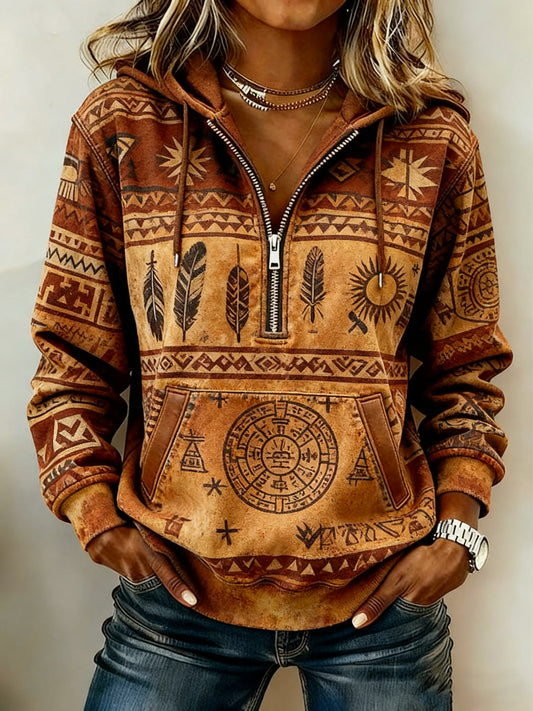 Women's Vintage Western Printed Casual Hoodie