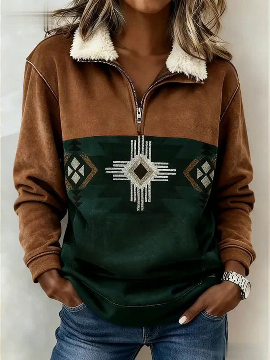 Women's Retro Western Fur Collar Top