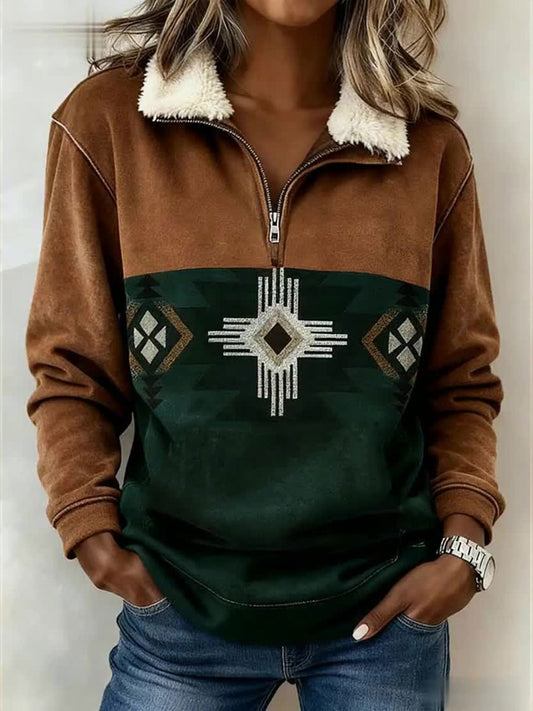 Women's Retro Western Fur Collar Top