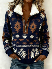 Women's Vintage Western Printed Casual Composite Fleece Hoodie