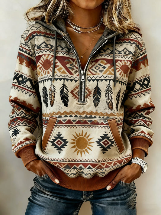 Women's Vintage Western Printed Casual Hoodie