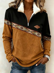 Women's Vintage Western Printed Casual Composite Fleece Hoodie