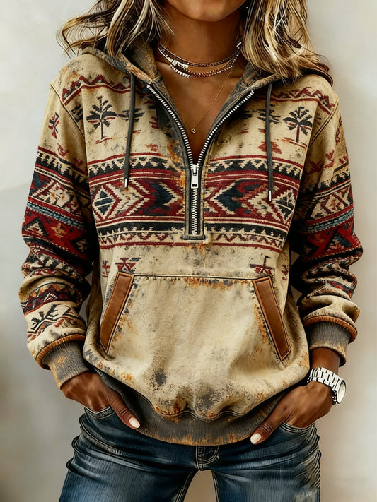 Women's Vintage Western Printed Casual Hoodie