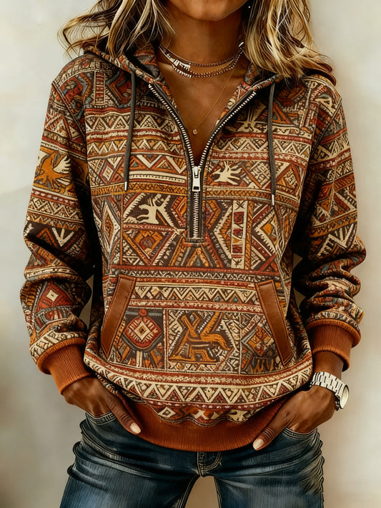 Women's Vintage Western Printed Casual Hoodie