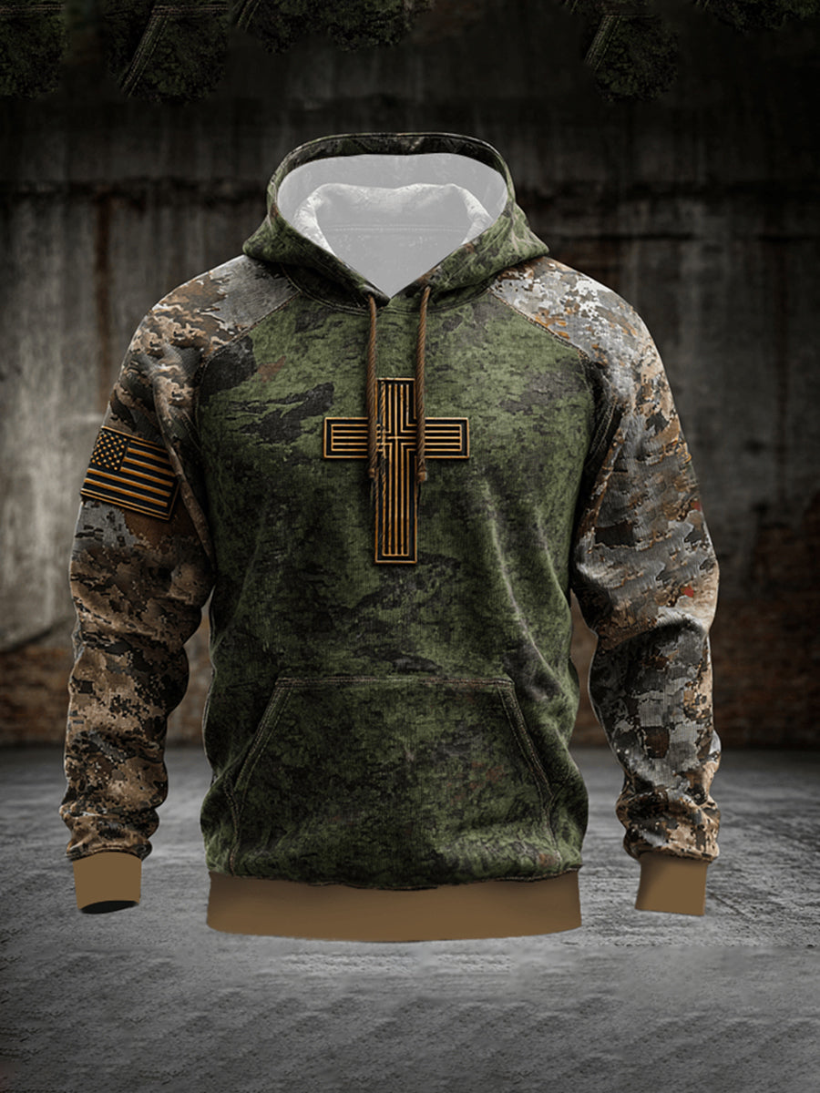 Men's Cross Camouflage Hoodie With Pockets
