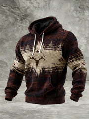 Men's Vintage Western Printed Checkered Cotton Hoodie