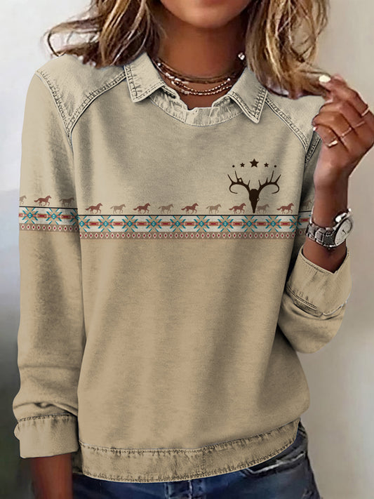 Women's Casual Aztec Patchwork Sweatshirt