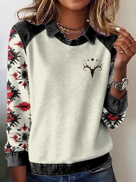 Women's Casual Aztec Patchwork Sweatshirt
