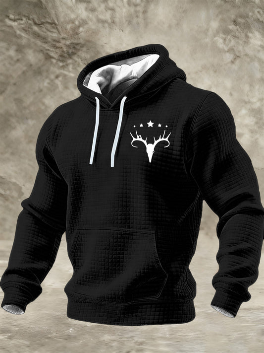 Men's Vintage Western Printed Checkered Cotton Hoodie