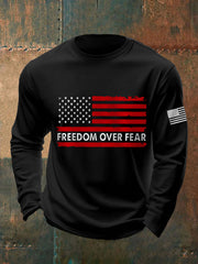 Men's Freedom Over Fear USA Flag Print Long Sleeve T-Shirt