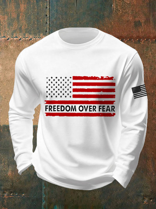 Men's Freedom Over Fear USA Flag Print Long Sleeve T-Shirt