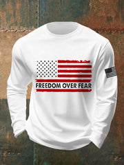 Men's Freedom Over Fear USA Flag Print Long Sleeve T-Shirt
