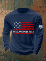 Men's Freedom Over Fear USA Flag Print Long Sleeve T-Shirt