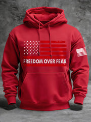 Men's Freedom Over Fear USA Flag Print Casual Hoodie