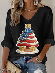 Women's  Anniversary Christmas Tree Print Casual T-Shirt